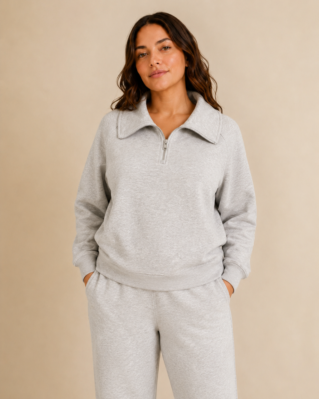 The Relaxed Half-Zip Top — Heather Grey