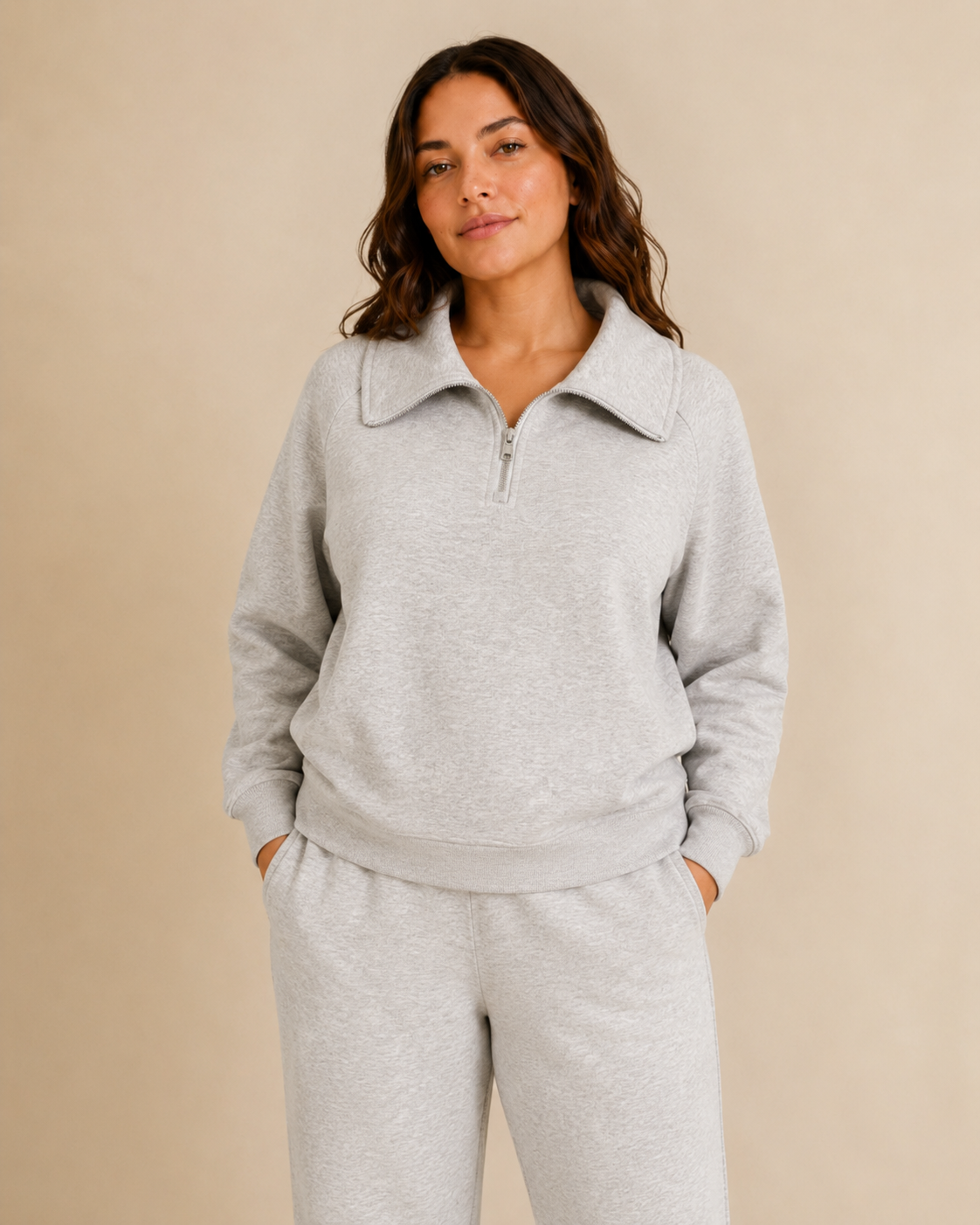The Relaxed Half-Zip Top — Heather Grey