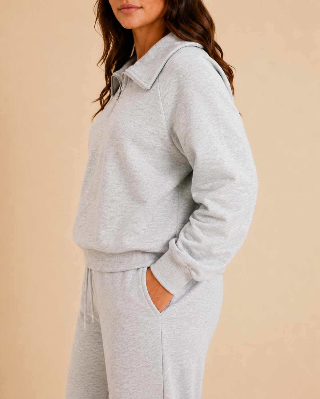 The Relaxed Half-Zip Top — Heather Grey