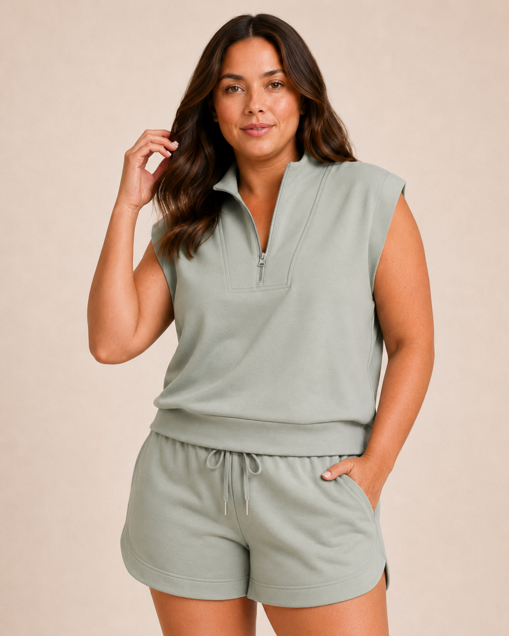 The Fourth Trimester Sage Quarter-Zip Short Set