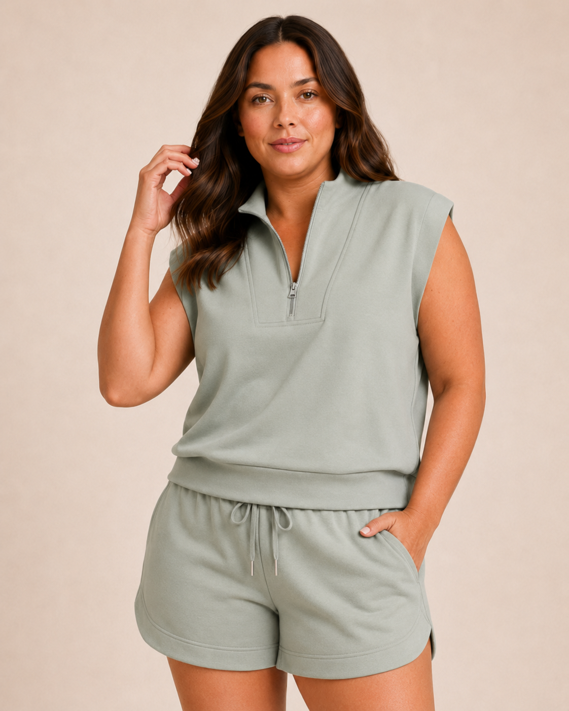 The Fourth Trimester Sage Quarter-Zip Short Set